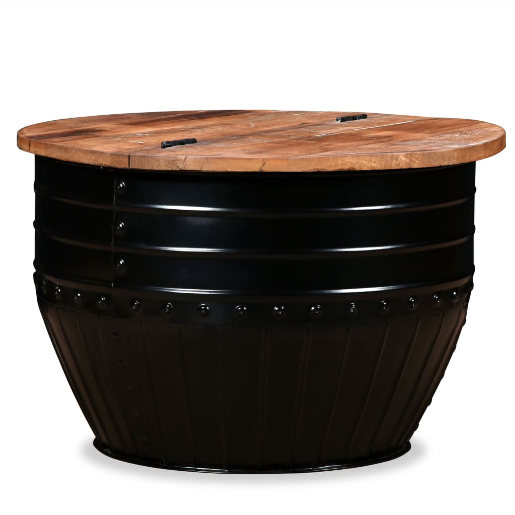 Coffee Table Solid Reclaimed Wood White Barrel Shape